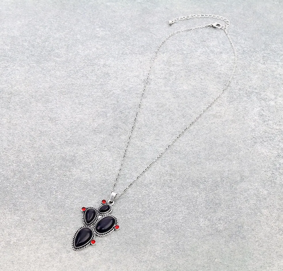 Prickly Cactus Necklace With Sparkle Stone Accents