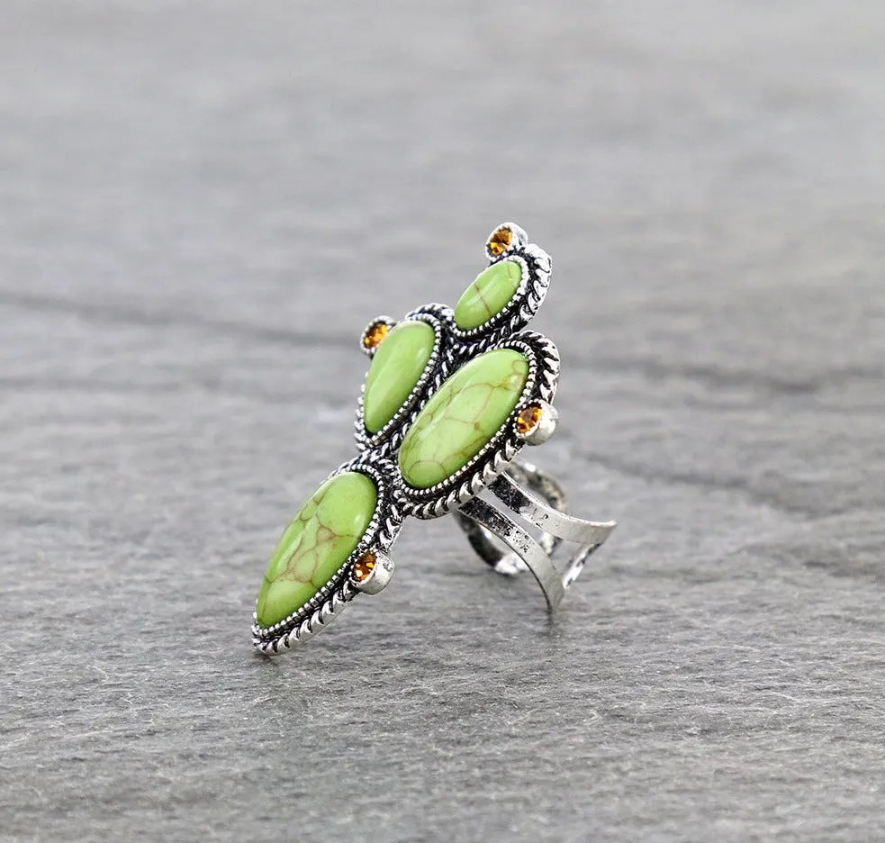 Prickly Cactus Ring With Sparkle Stone Accents