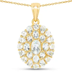 Real Blue Topaz Cluster Pendant Necklace