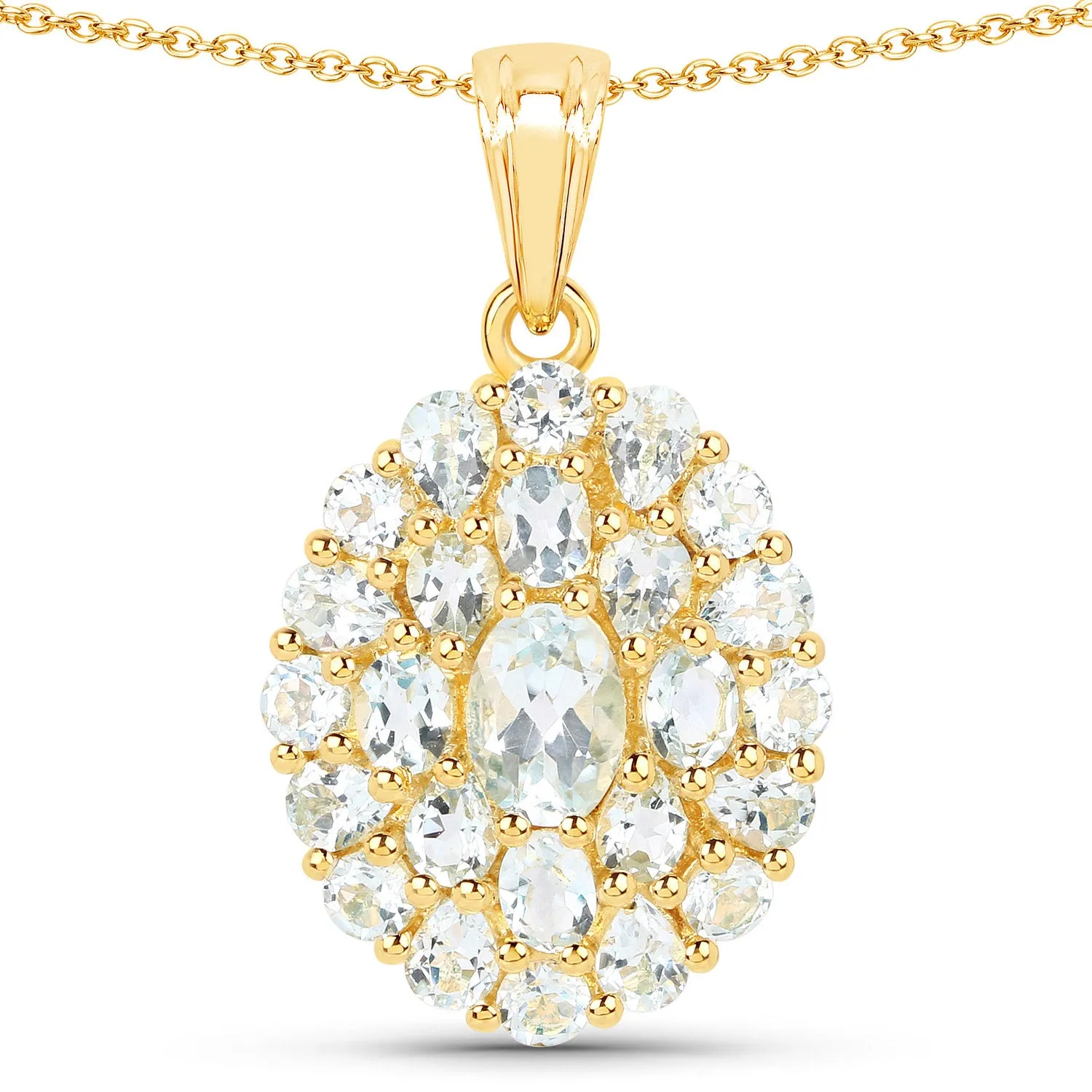 Real Blue Topaz Cluster Pendant Necklace