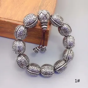 Real Solid 990 Sterling Silver Bracelet Buddha Beads Lotus Animals Fish Fashion Jewelry