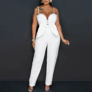 Rhinestone Spaghetti Strap Bowknot Jumpsuit