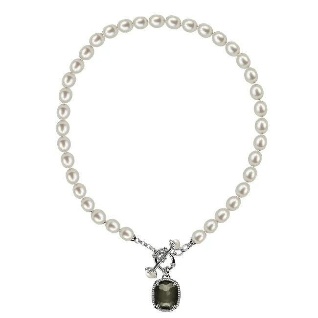 Rhodium/Sterling Silver White Pearl, Topaz & Pyrite Earrings & Necklace Set