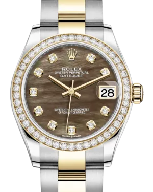 Rolex Lady-Datejust 31 Yellow Gold/Steel Black Mother of Pearl Diamond Dial & Diamond Bezel Oyster Bracelet 278383RBR