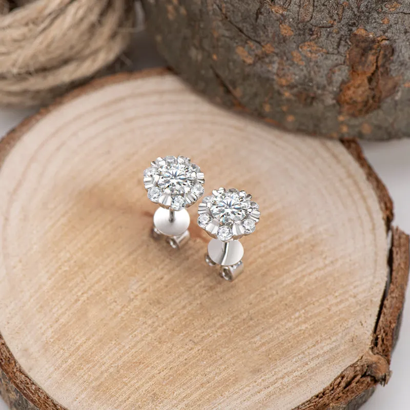 Round Brilliant Cut Moissanite Diamond Stud Earrings