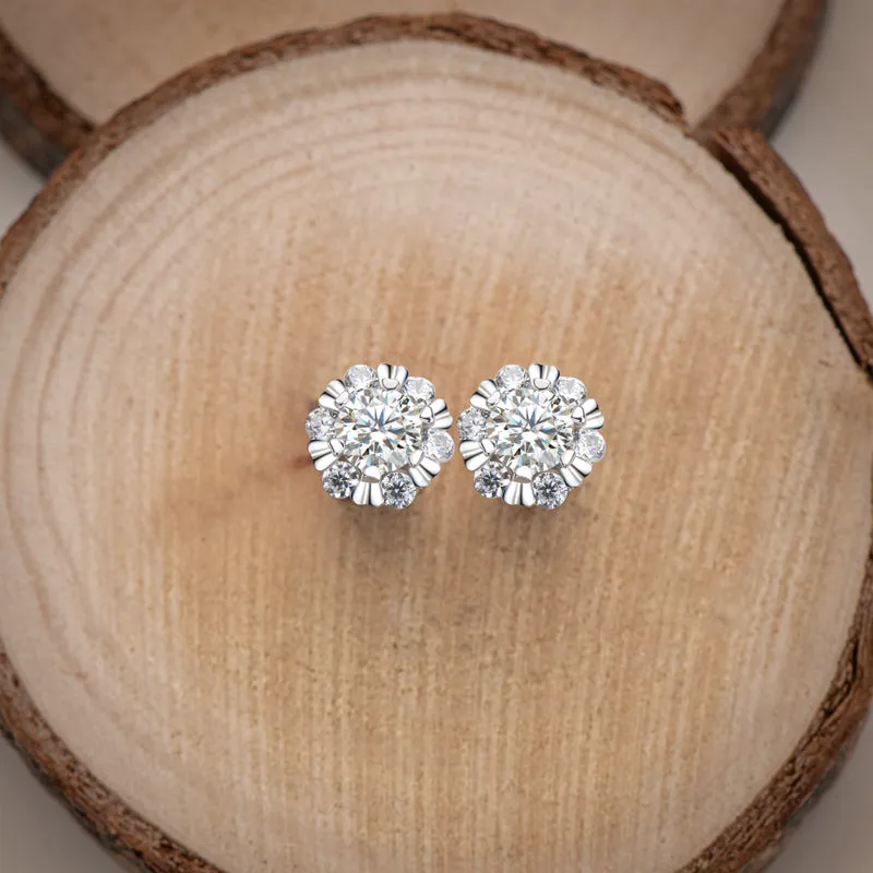 Round Brilliant Cut Moissanite Diamond Stud Earrings