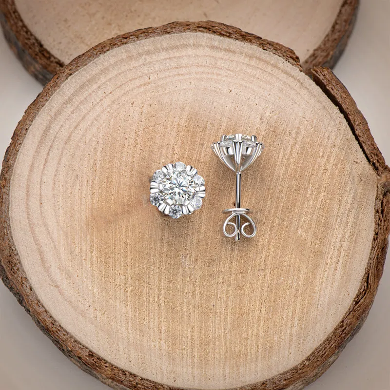 Round Brilliant Cut Moissanite Diamond Stud Earrings