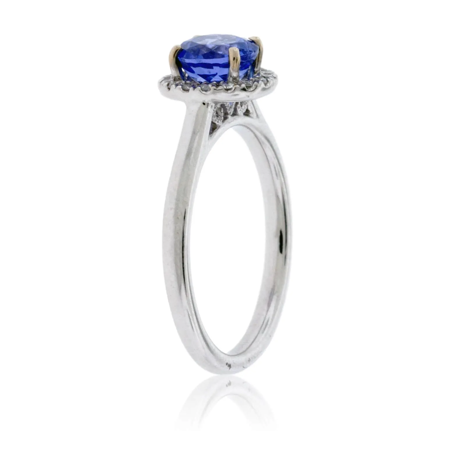 Round Tanzanite and Diamond Halo Ring