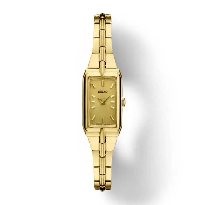 Seiko 15.5MM Champagne Rectangular Dial Watch in Gold-Tone Stainless Steel