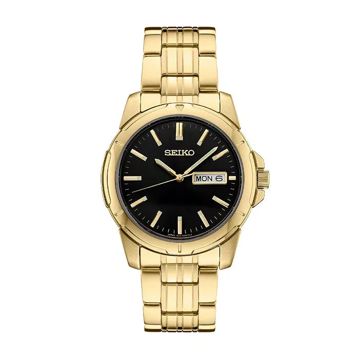 Seiko 40MM Essentials Black Dial Day/Date Watch in Gold-Tone Stainless Steel