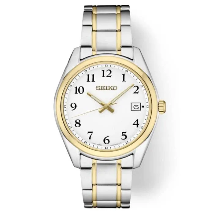 Seiko 40MM White Dial Watch with Date in Two-Tone Stainless Steel