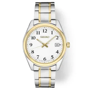 Seiko 40MM White Dial Watch with Date in Two-Tone Stainless Steel