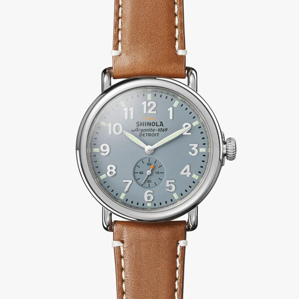 Shinola The Runwell Brown Leather Strap Blue Dial Watch S0110000024