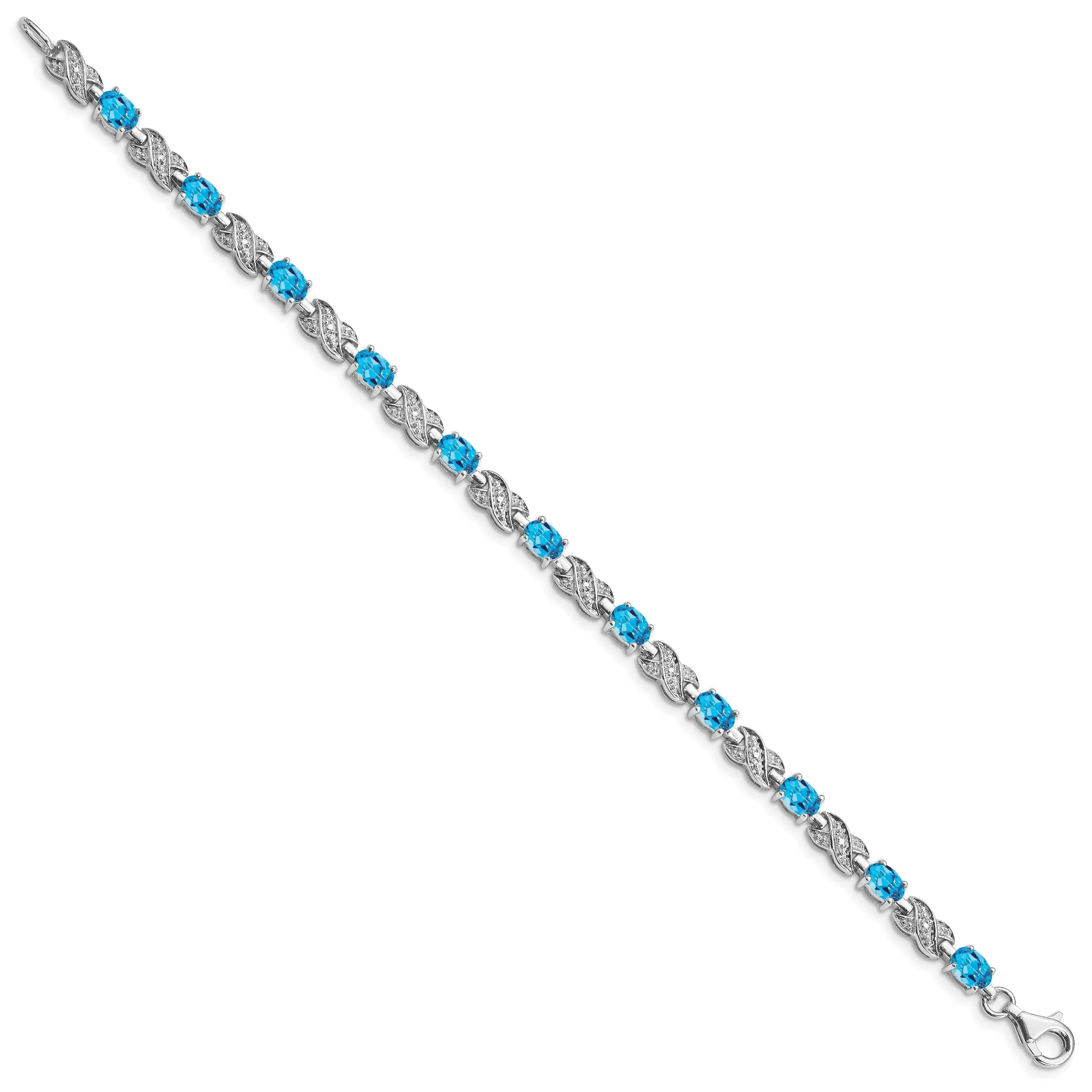 Silver Polished Blue Topaz Gemstone Bracelet