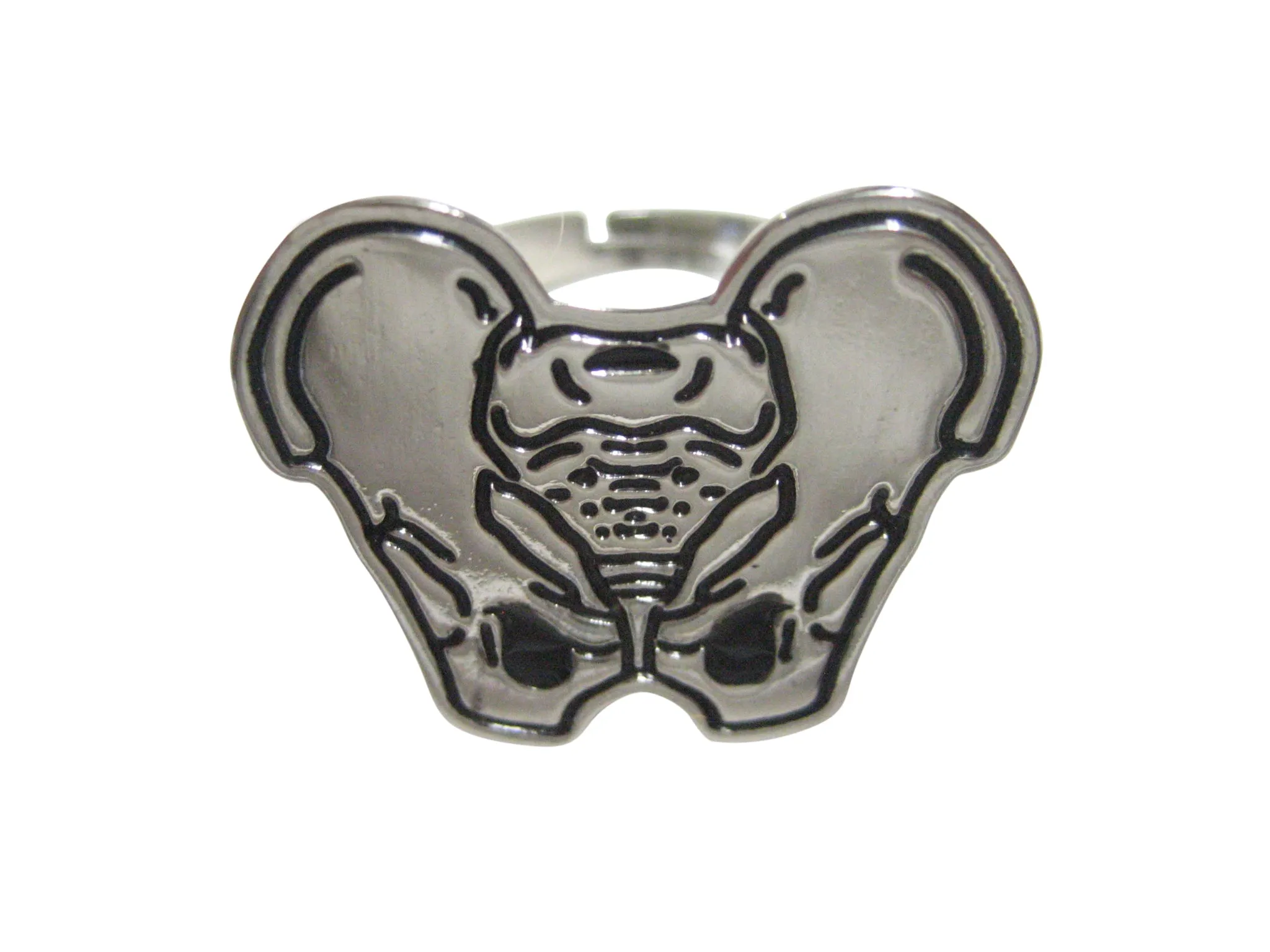 Silver Toned Anatomical Pelvis Adjustable Size Fashion Ring