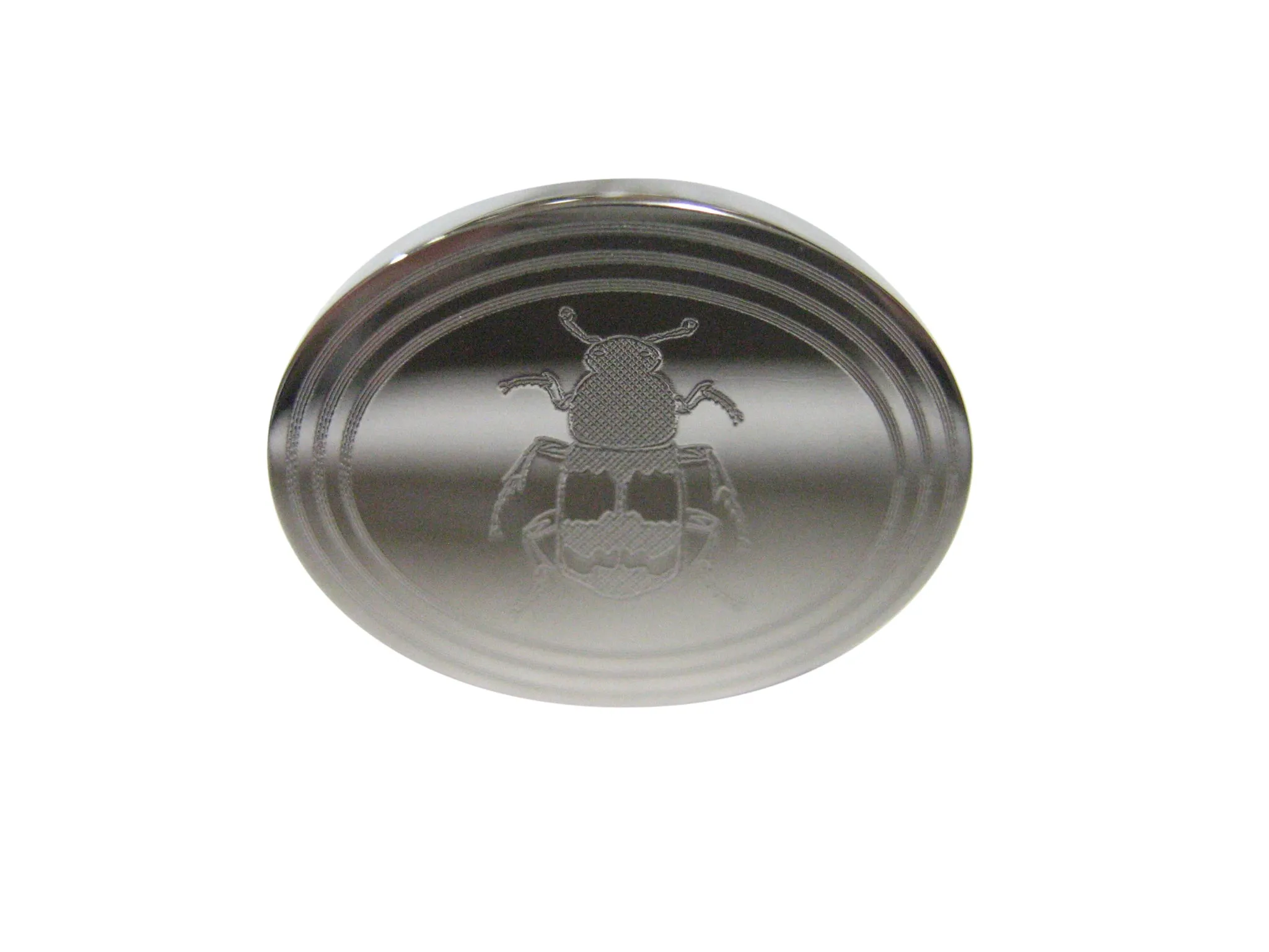 Silver Toned Etched Oval Beetle Insect Adjustable Size Fashion Ring