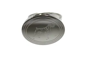 Silver Toned Etched Oval Boxer Dog Adjustable Size Fashion Ring