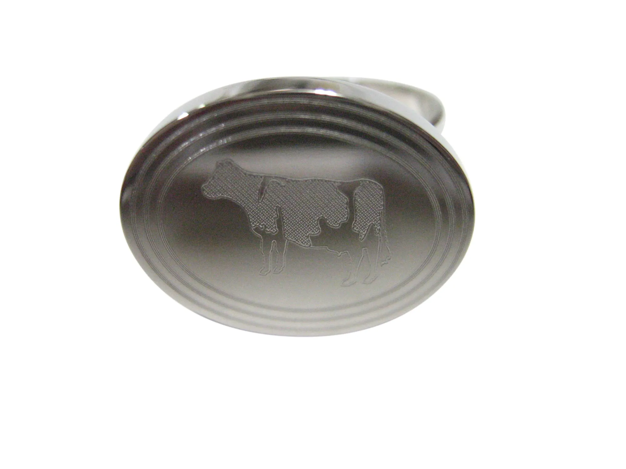 Silver Toned Etched Oval Cow Adjustable Size Fashion Ring