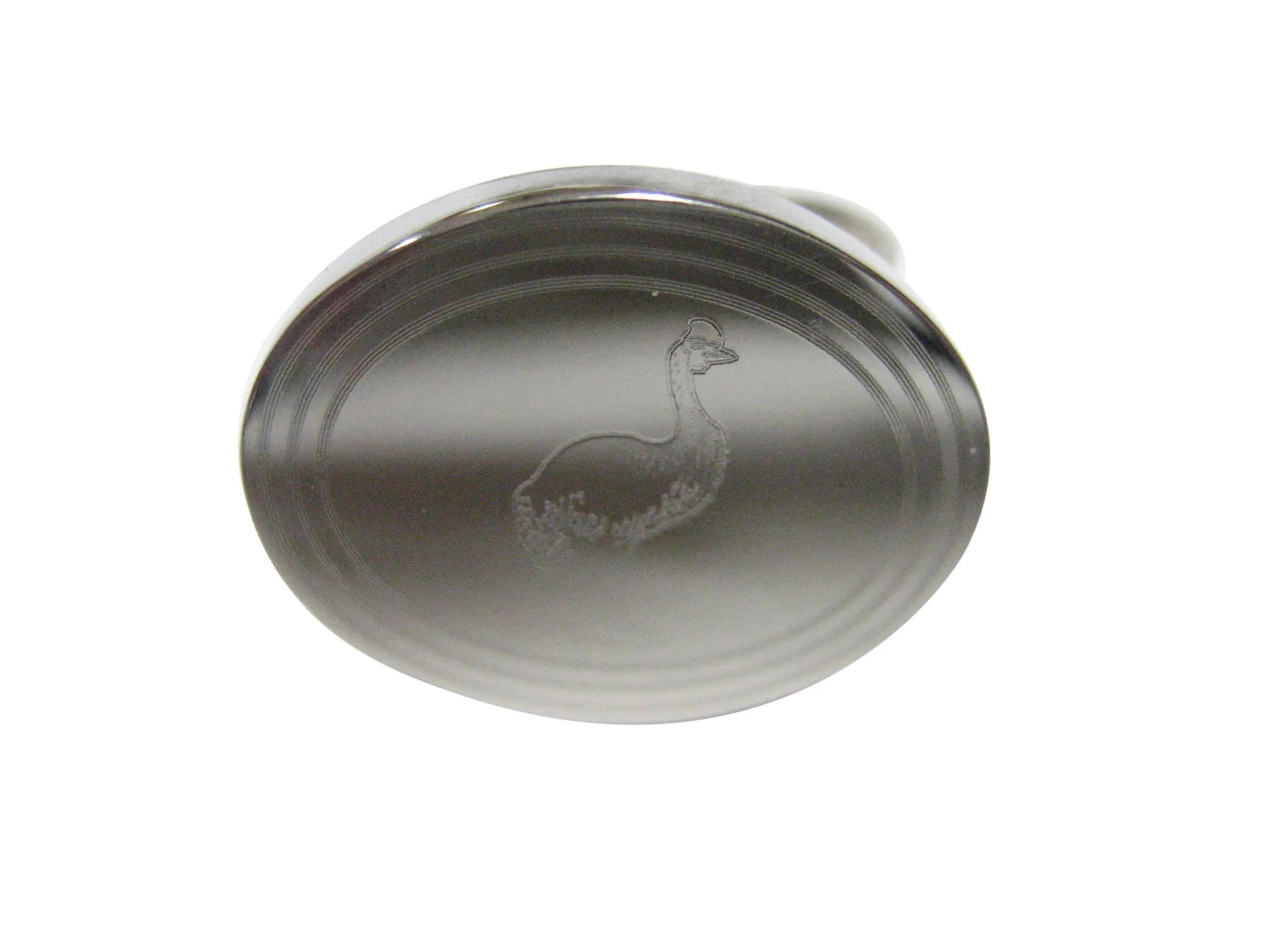 Silver Toned Oval Etched Cassowary Bird Adjustable Size Fashion Ring