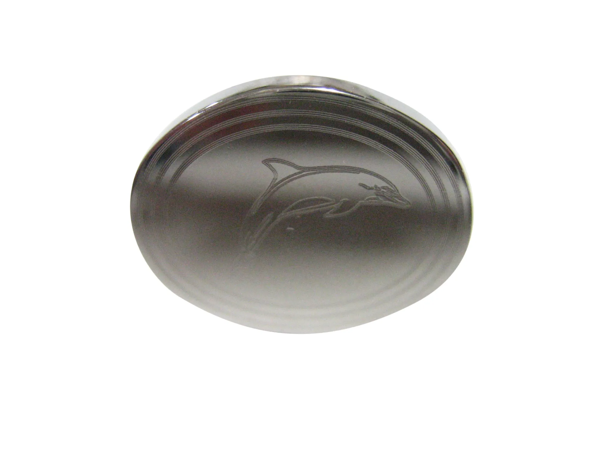 Silver Toned Oval Etched Dolphin Adjustable Size Fashion Ring