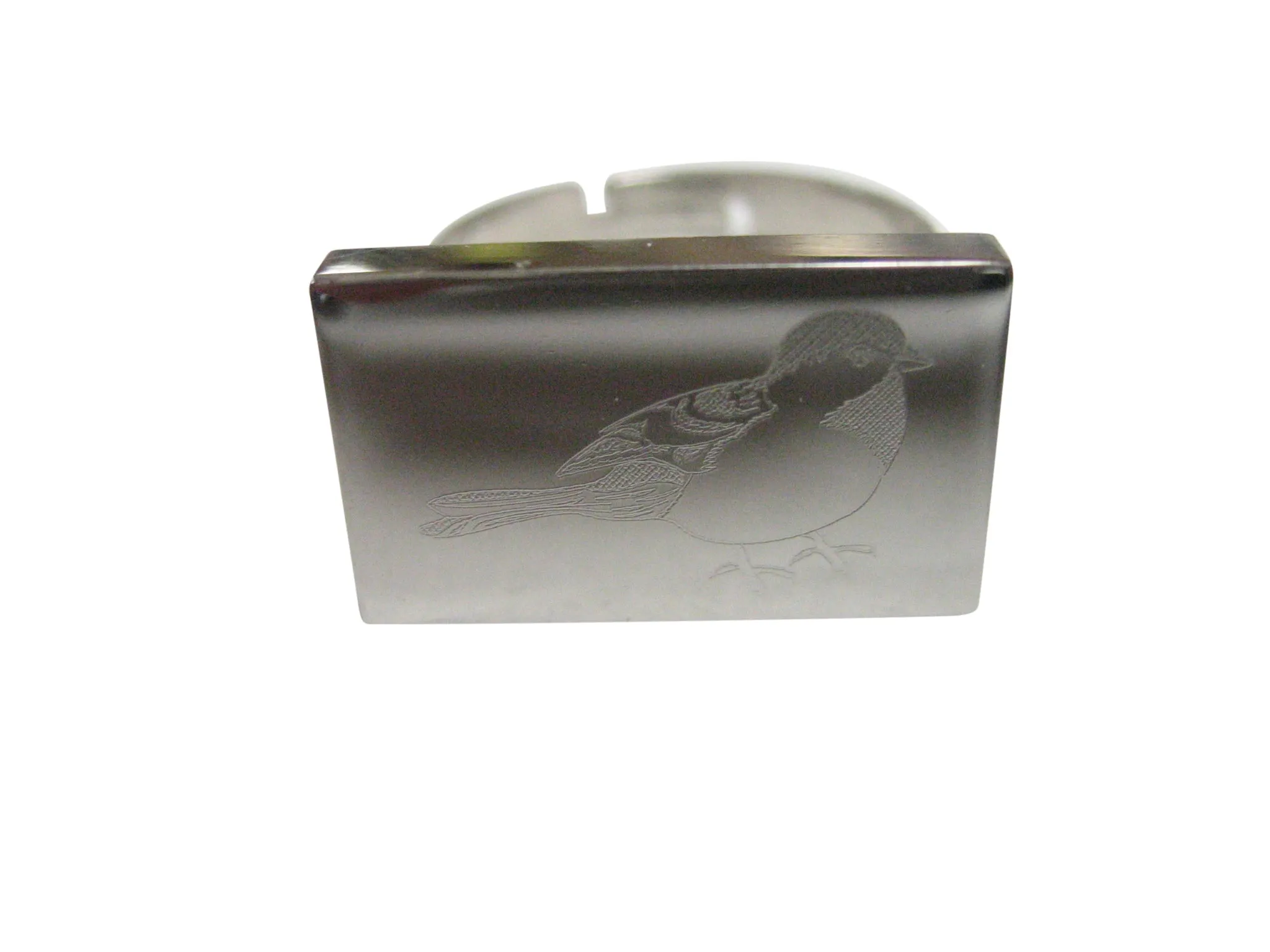 Silver Toned Rectangular Etched Chickadee Bird Adjustable Size Fashion Ring