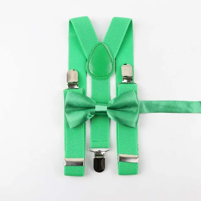 Soild Color Children Belt Bowtie Set -Suspenders Clip-on Bow Tie Elastic- Adjustable