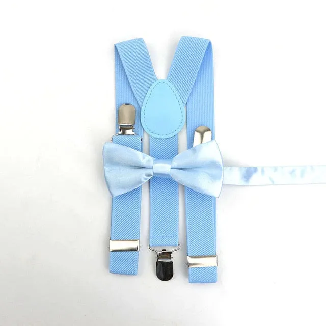 Soild Color Children Belt Bowtie Set -Suspenders Clip-on Bow Tie Elastic- Adjustable