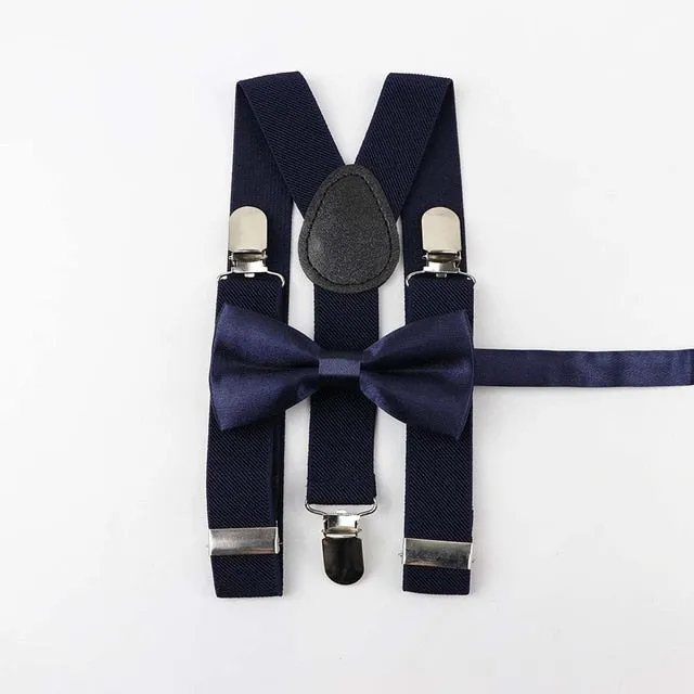Soild Color Children Belt Bowtie Set -Suspenders Clip-on Bow Tie Elastic- Adjustable