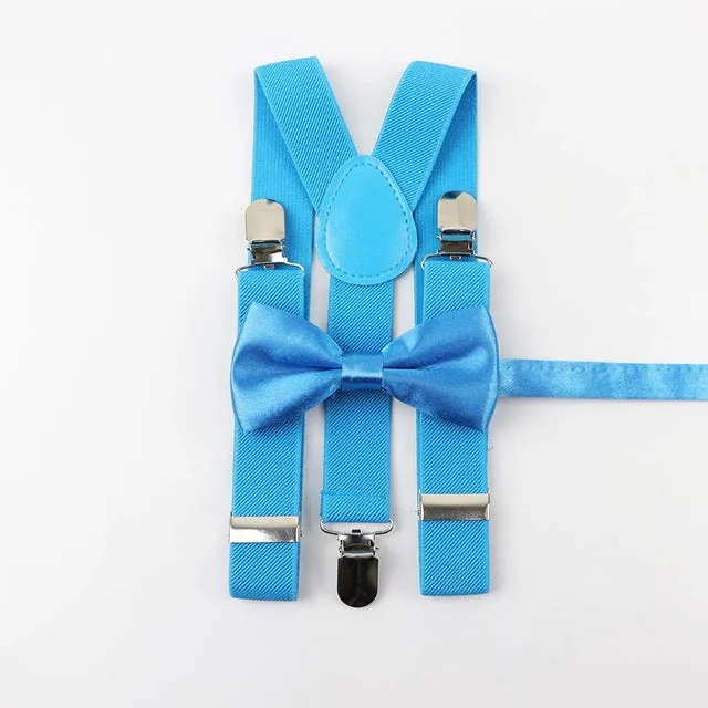 Soild Color Children Belt Bowtie Set -Suspenders Clip-on Bow Tie Elastic- Adjustable