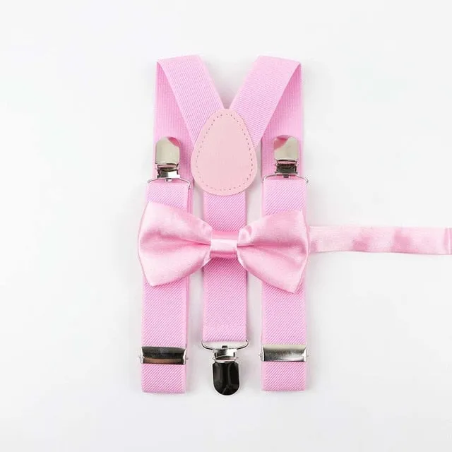 Soild Color Children Belt Bowtie Set -Suspenders Clip-on Bow Tie Elastic- Adjustable