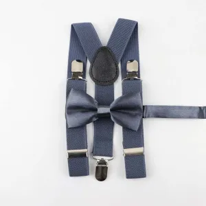 Soild Color Children Belt Bowtie Set -Suspenders Clip-on Bow Tie Elastic- Adjustable
