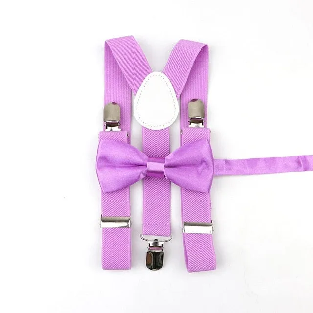 Soild Color Children Belt Bowtie Set -Suspenders Clip-on Bow Tie Elastic- Adjustable