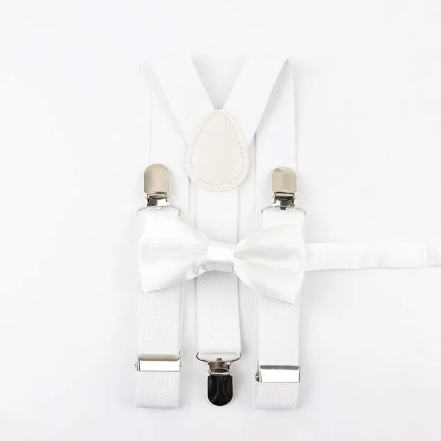 Soild Color Children Belt Bowtie Set -Suspenders Clip-on Bow Tie Elastic- Adjustable