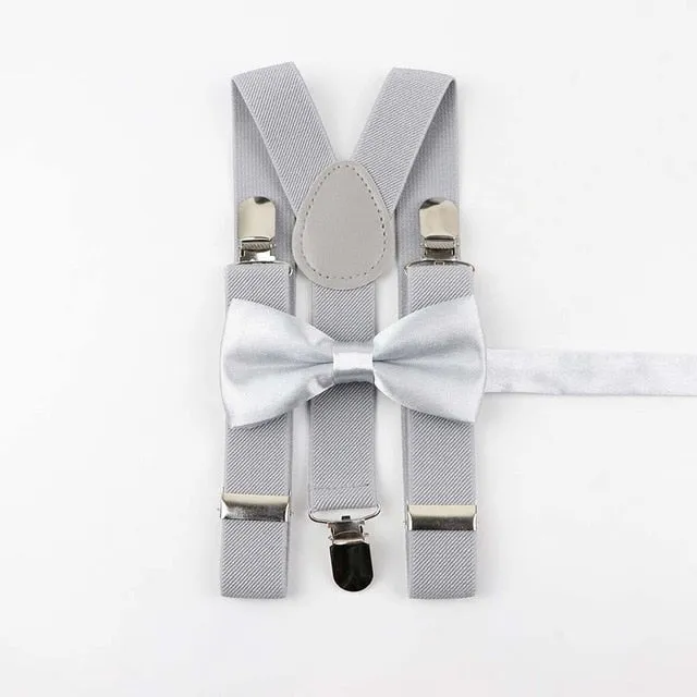 Soild Color Children Belt Bowtie Set -Suspenders Clip-on Bow Tie Elastic- Adjustable