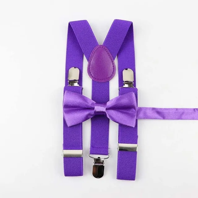 Soild Color Children Belt Bowtie Set -Suspenders Clip-on Bow Tie Elastic- Adjustable