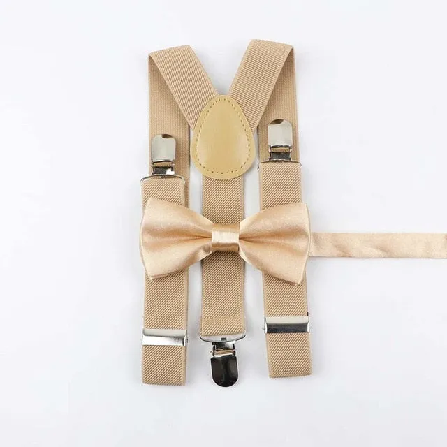 Soild Color Children Belt Bowtie Set -Suspenders Clip-on Bow Tie Elastic- Adjustable