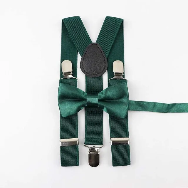 Soild Color Children Belt Bowtie Set -Suspenders Clip-on Bow Tie Elastic- Adjustable
