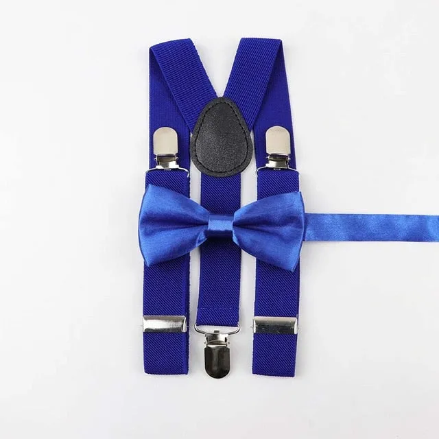 Soild Color Children Belt Bowtie Set -Suspenders Clip-on Bow Tie Elastic- Adjustable