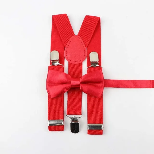 Soild Color Children Belt Bowtie Set -Suspenders Clip-on Bow Tie Elastic- Adjustable