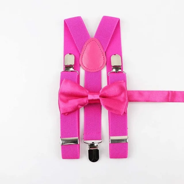 Soild Color Children Belt Bowtie Set -Suspenders Clip-on Bow Tie Elastic- Adjustable
