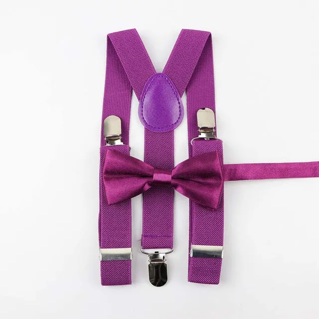 Soild Color Children Belt Bowtie Set -Suspenders Clip-on Bow Tie Elastic- Adjustable