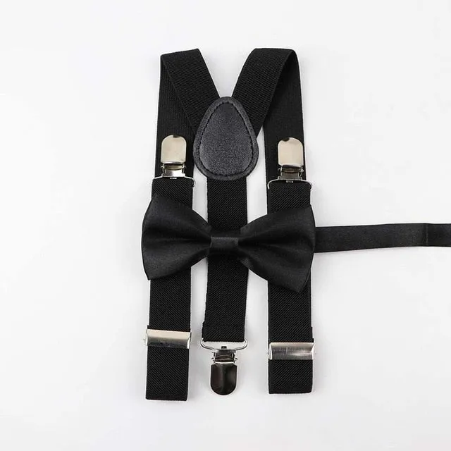 Soild Color Children Belt Bowtie Set -Suspenders Clip-on Bow Tie Elastic- Adjustable