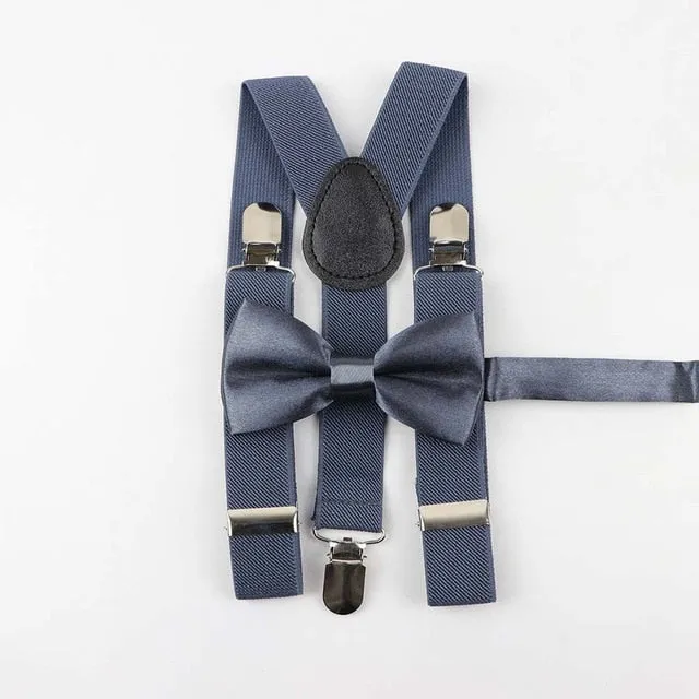 Soild Color Children Belt Bowtie Set -Suspenders Clip-on Bow Tie Elastic- Adjustable