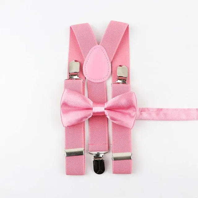 Soild Color Children Belt Bowtie Set -Suspenders Clip-on Bow Tie Elastic- Adjustable