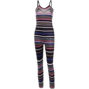 Spaghetti Strap Striped Jumpsuit - Black Xl