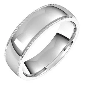 Sterling Silver 6 mm Rope Half Round Comfort Fit Band Size 11