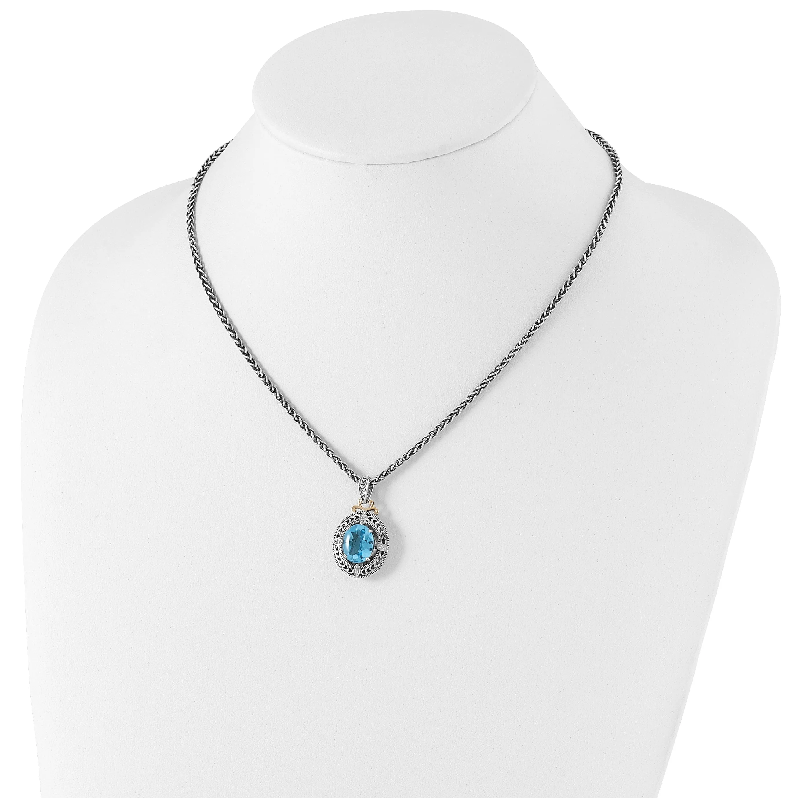 Sterling Silver Gold Diamond Topaz Necklace