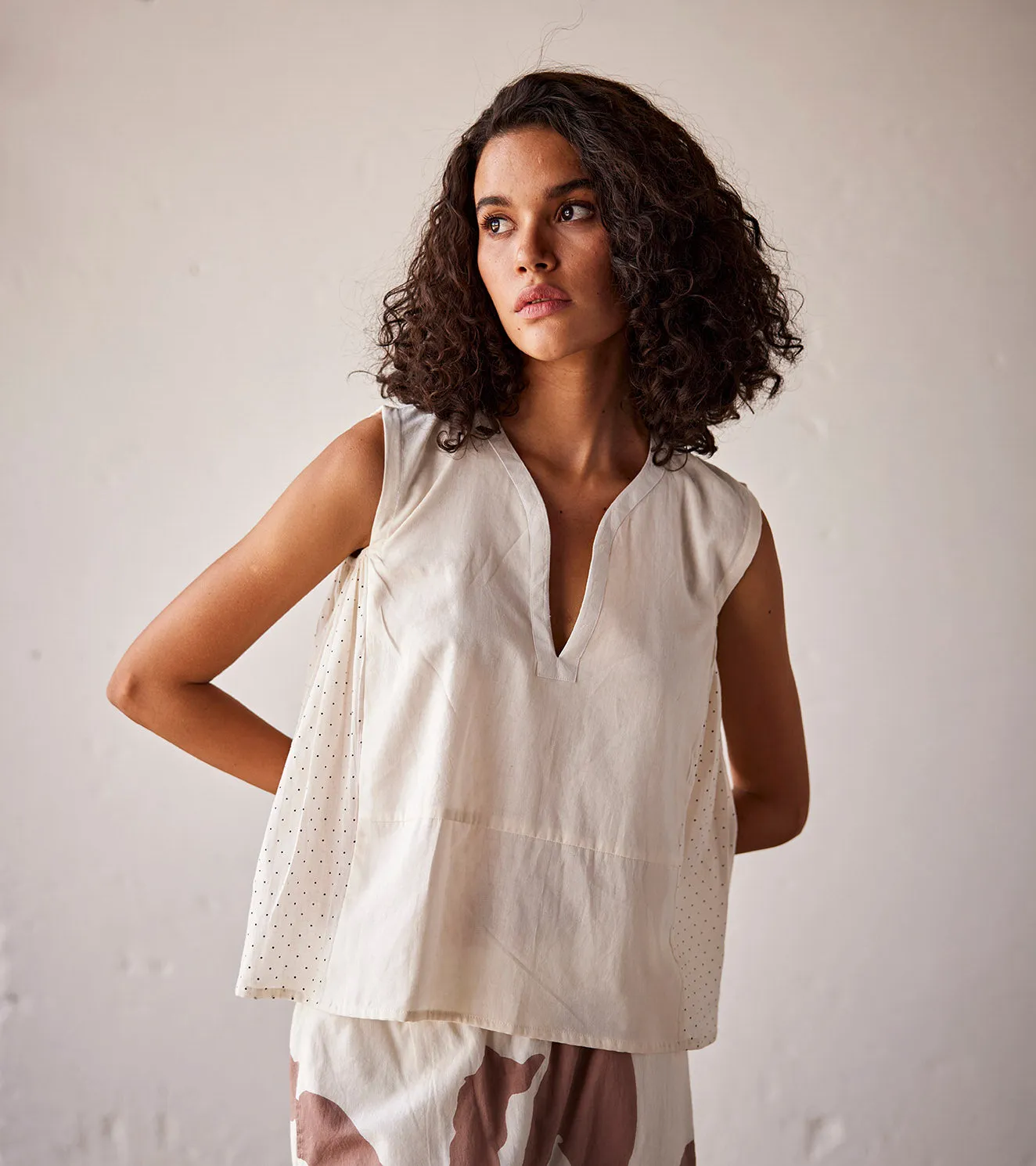 Summer Blouse Cotton Printed-Off White-Fashion Edit Indian Summer-KW817-Khara Kapas