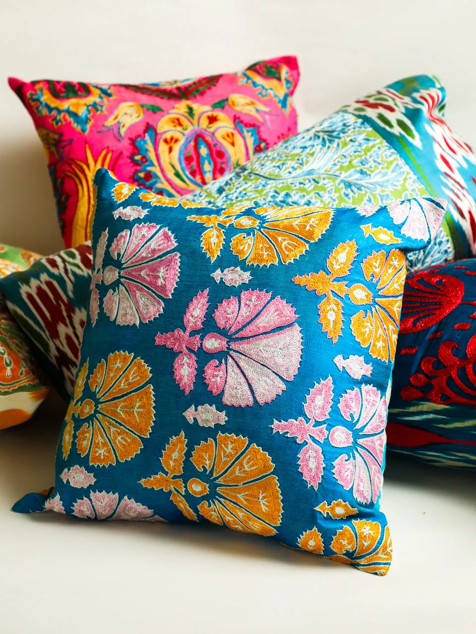 Suzani Lapis Pomegranate Square Pillow Cover