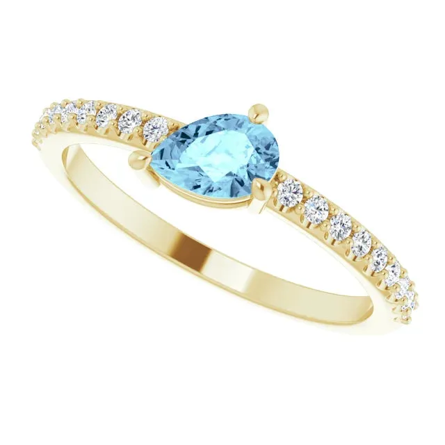 Tilted Pear Aquamarine 14K Solid Gold Ring